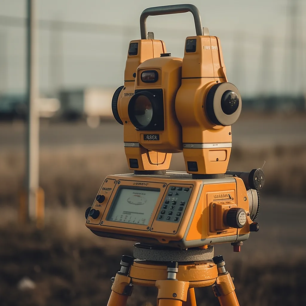 Construction manager reviewing project data on site with Trimble GPS equipment